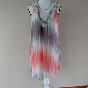 Pretty Angel Silk Embellished Lined Sundress L Coral Gray